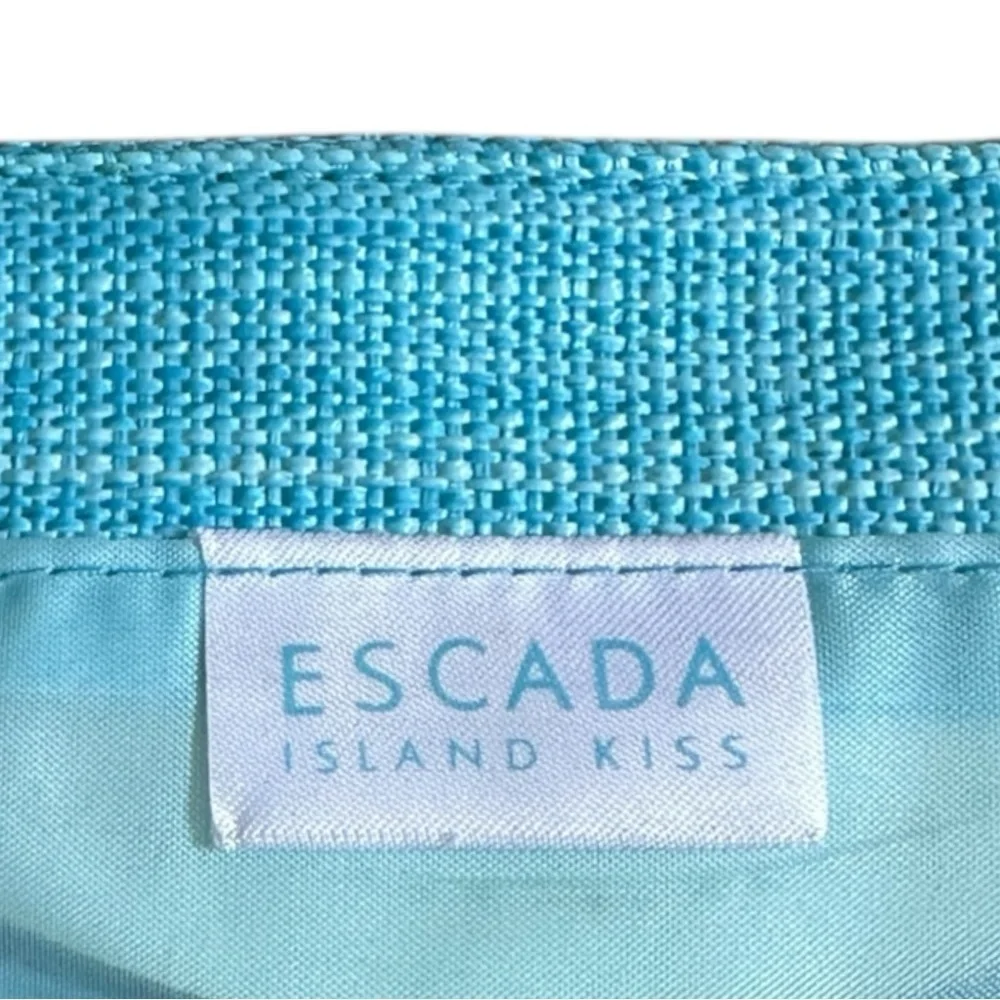 Escada Island Kiss Beach Tote Bag Turquoise Blue Canvas Sequin Circle Top Handle